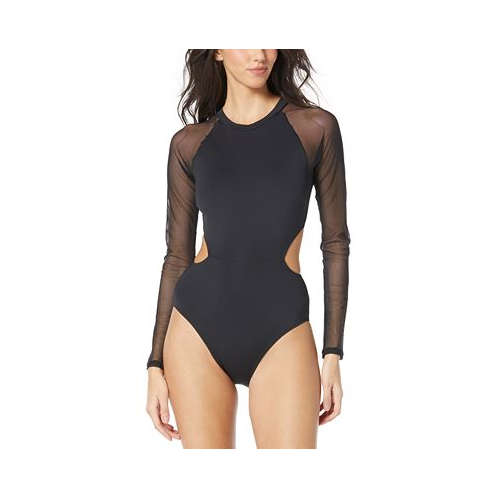 Vince Camuto Womens Mesh-Sleeve Cut-Out One-Piece Swimsuit