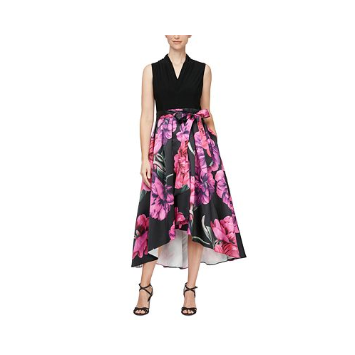 SL Fashions Womens Sleeveless Floral High-Low A-Line Dress