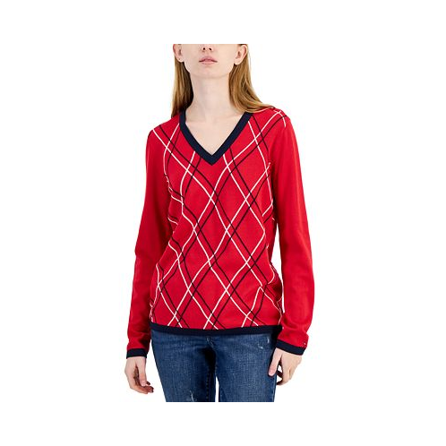 Tommy Hilfiger Womens Argyle V-Neck Sweater