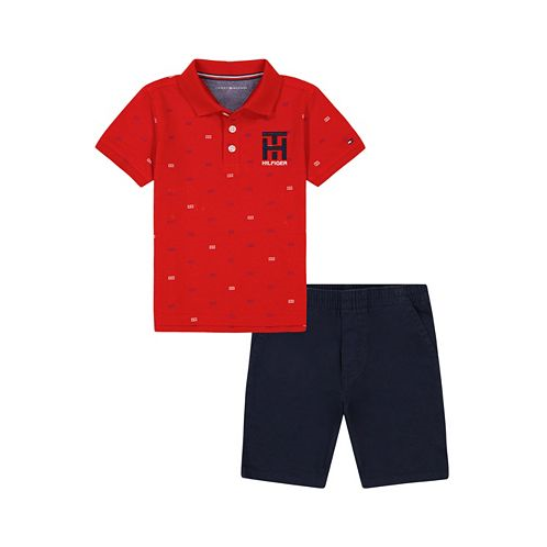 Tommy Hilfiger Toddler Boys Logo-Print Polo Shirt and Twill Shorts 2 Piece Set