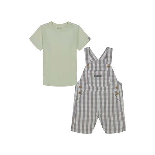 Calvin Klein Baby Boys Check Poplin Shortall and Short Sleeve T-shirt 2 Piece Set