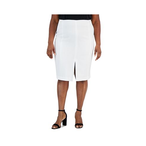 Kasper Plus Size Stretch Crepe Front-Slit Pencil Skirt