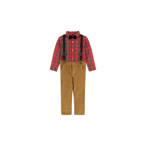 Andy & Evan Toddler/Child Boys Red Plaid Flannel Button-down w/Suspenders Set