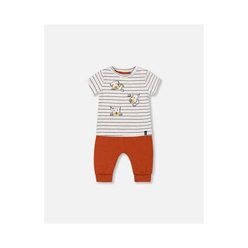 Deux par Deux Baby Boy Organic Cotton Top And Evolutive Pant Set Heather Beige And Cinnamon - Infant