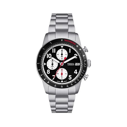 Fossil Mens Sport Tourer Chronograph Silver-Tone Stainless Steel Watch 42mm