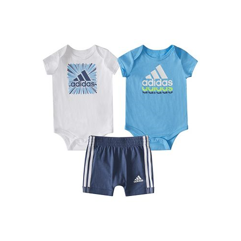Adidas Baby Boys Logo Bodysuits and Shorts 3 Piece Set