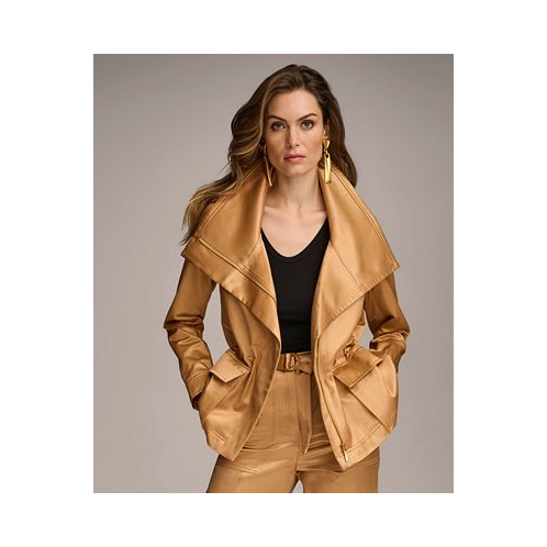 Donna Karan Womens Satin Zip-Front Jacket