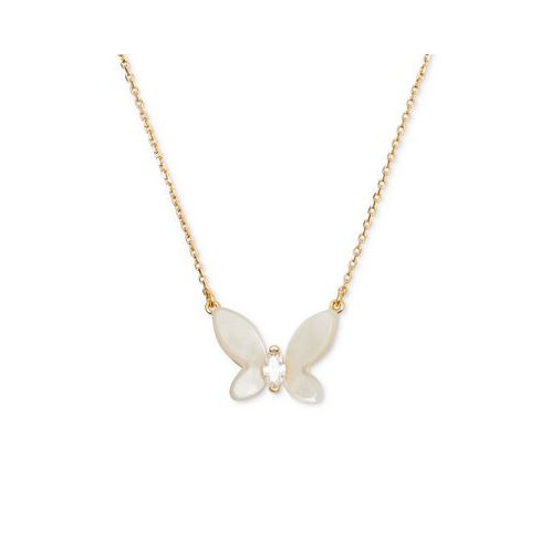 Kate spade new york Gold-Tone Cubic Zirconia & Mother-of-Pearl Butterfly Statement Pendant Necklace 18 + 3 extender