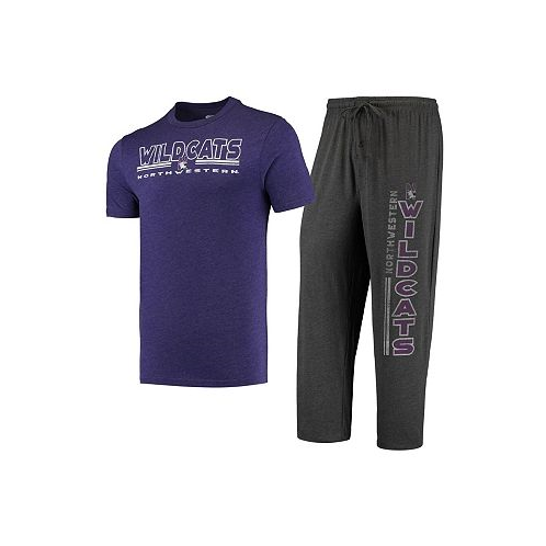 Concepts Sport Mens Heathered Charcoal Purple Distressed Northwestern Wildcats Meter T-shirt and Pants Sleep Set