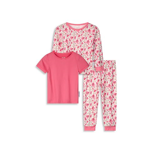 Max & Olivia Baby Girls Pants Long Sleeve T-shirt and Short Sleeve T-shirt Snug Fit Pajama Set 3 Piece