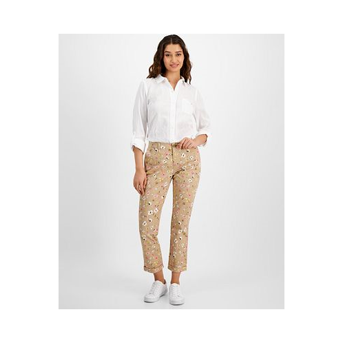 Tommy Hilfiger Womens Floral-Print Ditsy Hampton Chino Rolled-Cuff Pants