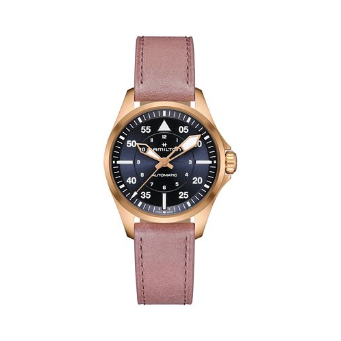Hamilton Womens Swiss Automatic Khaki Aviation Pink Leather Strap Watch 36mm
