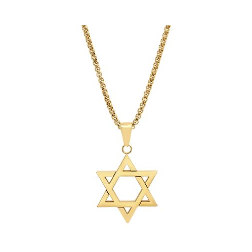 STEELTIME Mens 18k Gold-Plated Stainless Steel Star of David 24 Pendant Necklace