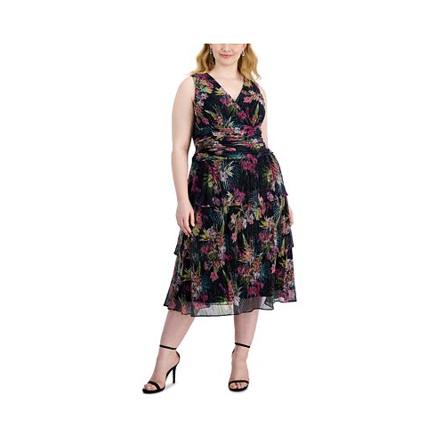 SL Fashions Plus Size Floral-Print Crinkled Midi Dress