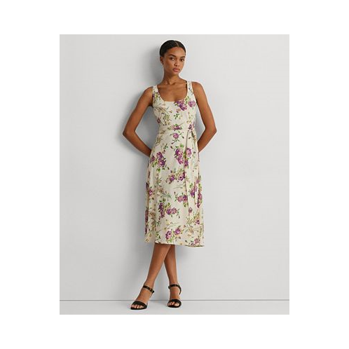 POLO Ralph Lauren Womens Floral Belted Crepe Sleeveless Dress