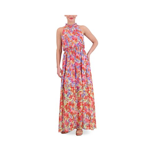Vince Camuto Womens Printed Halter Maxi Dress