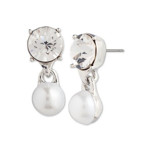 Givenchy Silver-Tone Crystal & Imitation Pearl Drop Earrings
