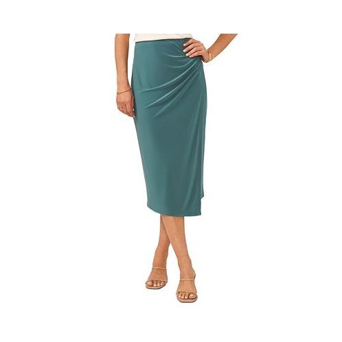 Vince Camuto Womens Ruched Faux Wrap Midi Skirt
