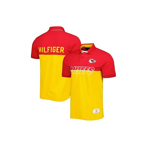 Tommy Hilfiger Mens Yellow Red Kansas City Chiefs Color Block Polo Shirt
