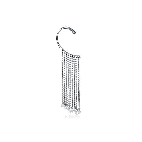 Bling Jewelry Right Fashion Fringe Tassel Cascade Fake Cartilage Cuff Hook Ear Wrap Earring Crystal Silver Tone Stainless Steel 316L