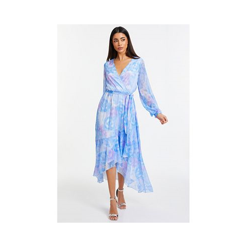 QUIZ Womens Chiffon Water Color Long Sleeve Maxi Dress