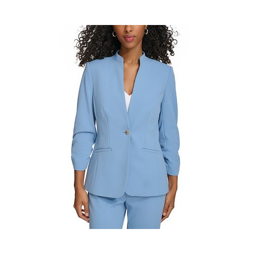 Calvin Klein Petite Solid Ruched-Sleeve Single-Button Jacket
