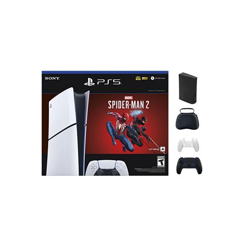 Sony PlayStation 5 Slim Console Digital Edition Marvels Spider-Man 2 Bundle (Full Game Download Included) With Accessories & Black Controller (Total 2 Controllers Included
