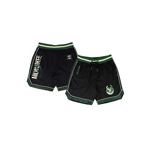 Two Hype Mens and Womens NBA x Black Milwaukee Bucks Culture and Hoops Double Mesh Shorts