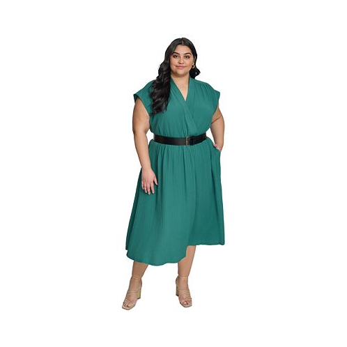 Calvin Klein Plus Size Belted A-Line Dress