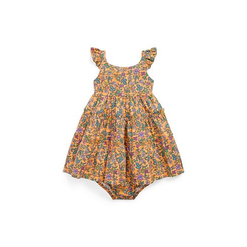 Polo Ralph Lauren Baby Girls Floral Ruffled Cotton Dress and Bloomer Set