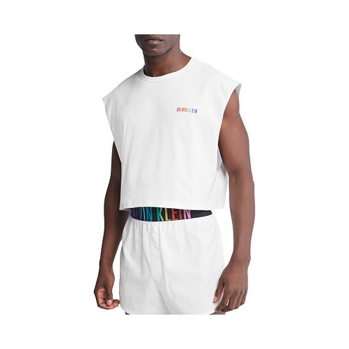 Calvin Klein Mens Intense Power Pride Cropped Logo Embroidered Cotton Muscle Tank
