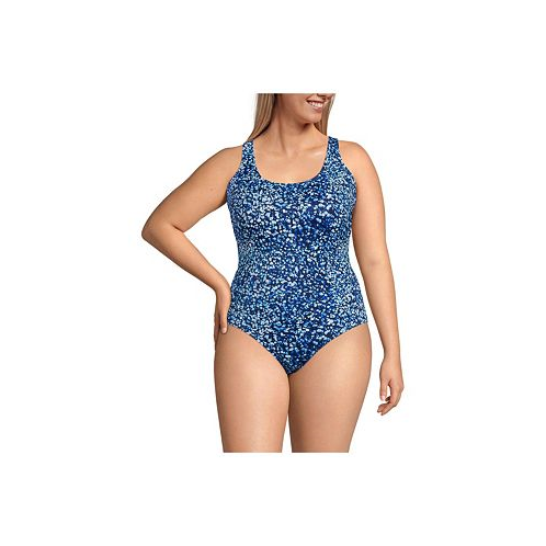 Lands End Plus Size Chlorine Resistant X-Back High Leg Soft Cup Tugless Sporty One Piece