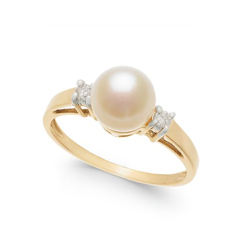 Macys Cultured Freshwater Pearl & Diamond (1/10 ct. t.w.) Ring in 14k Gold