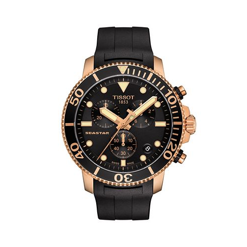 Tissot Mens Swiss Chronograph Seastar 1000 Black Rubber Strap Diver Watch 45.5mm
