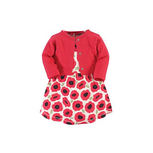Touched by Nature Baby Girls Baby Organic Cotton Dress and Cardigan 2pc Set Poppy