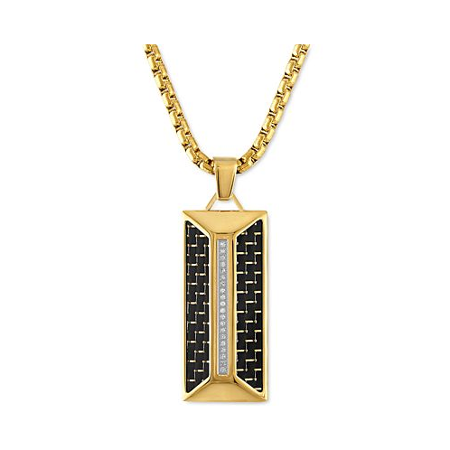 Esquire Mens Jewelry Diamond Dog Tag 22 Pendant Necklace (1/10 ct. t.w.) in Black Carbon Fiber & Gold-Tone Ion-Plated Stainless Steel