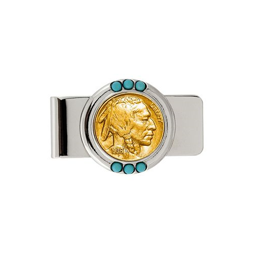 American Coin Treasures Mens Gold-Layered Buffalo Nickel Turquoise Coin Money Clip