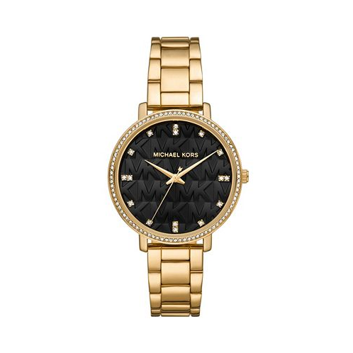 Michael Kors Womens Pyper Three-Hand Gold-Tone Stainless Steel Bracelet Watch 38mm