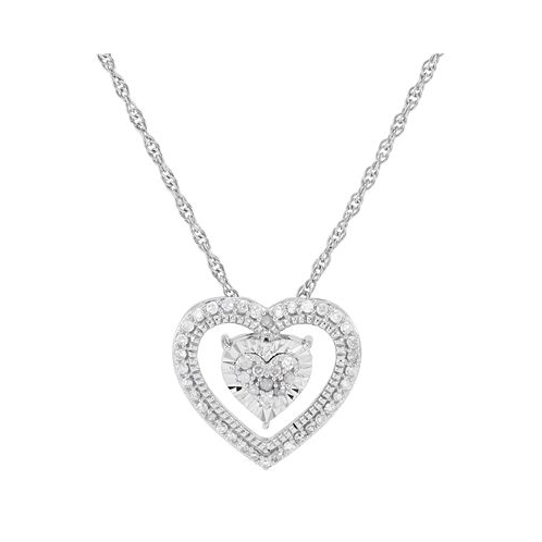 Macys Diamond Double Heart Pendant Necklace (1/4 ct. t.w.) in Sterling Silver 16+ 2 extender