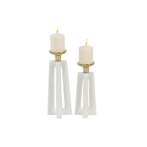 CosmoLiving by Cosmopolitan Set of 2 White Ceramic Modern Candle Holder 12 14