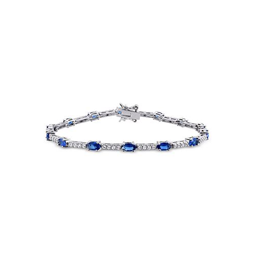 Macys Lab-Grown Blue Sapphire (5-5/8 ct. t.w.) & Lab-Grown White Sapphire (1-1/8 ct. t.w.) Link Bracelet in Sterling Silver