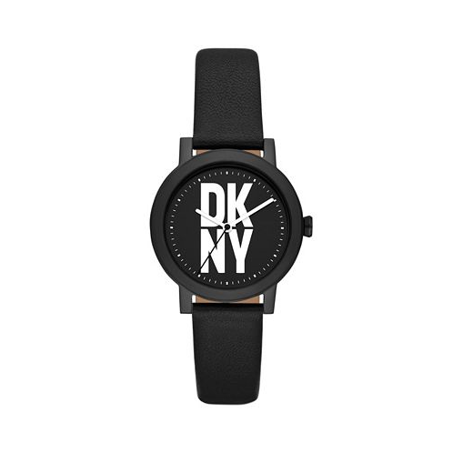DKNY Womens Soho D Three-Hand Black Leather Strap Watch 34mm
