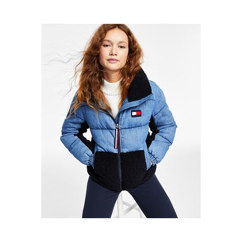 Tommy Hilfiger Womens Denim & Sherpa Puffer Jacket