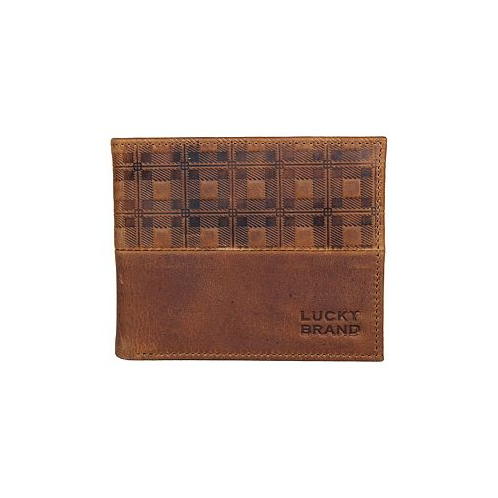 Lucky Brand Mens Plaid Embossed Leather Bifold Wallet