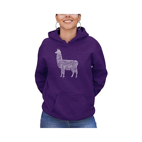 LA Pop Art Womens Llama Mama Word Art Hooded Sweatshirt