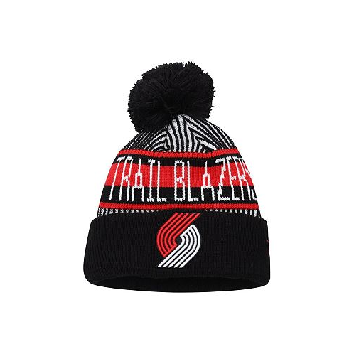 New Era Big Boys Black Portland Trail Blazers Stripe Cuffed Knit Hat with Pom