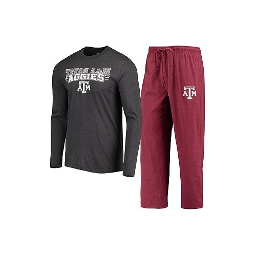 Concepts Sport Mens Maroon and Heathered Charcoal Texas A&M Aggies Meter Long Sleeve T-shirt and Pants Sleep Set