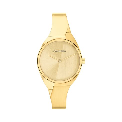 Calvin Klein Womens 2-Hand Gold-Tone Stainless Steel Bangle Bracelet Watch 30mm