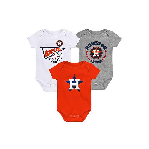 Outerstuff Newborn and Infant Boys and Girls Orange White Heather Gray Houston Astros Biggest Little Fan 3-Pack Bodysuit Set