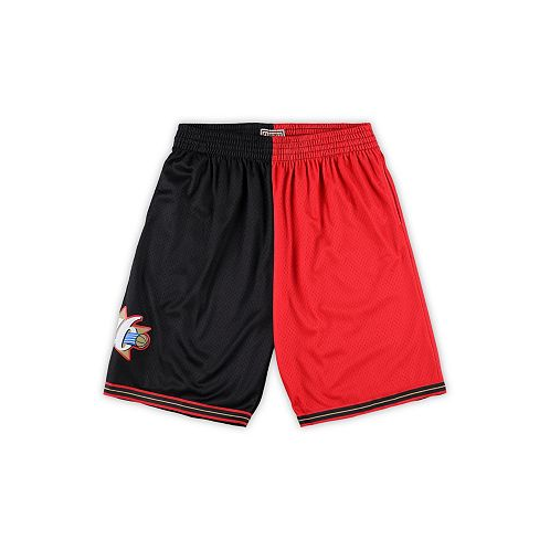 Mitchell & Ness Mens Black Red Philadelphia 76ers Big and Tall Hardwood Classics Split Swingman Shorts